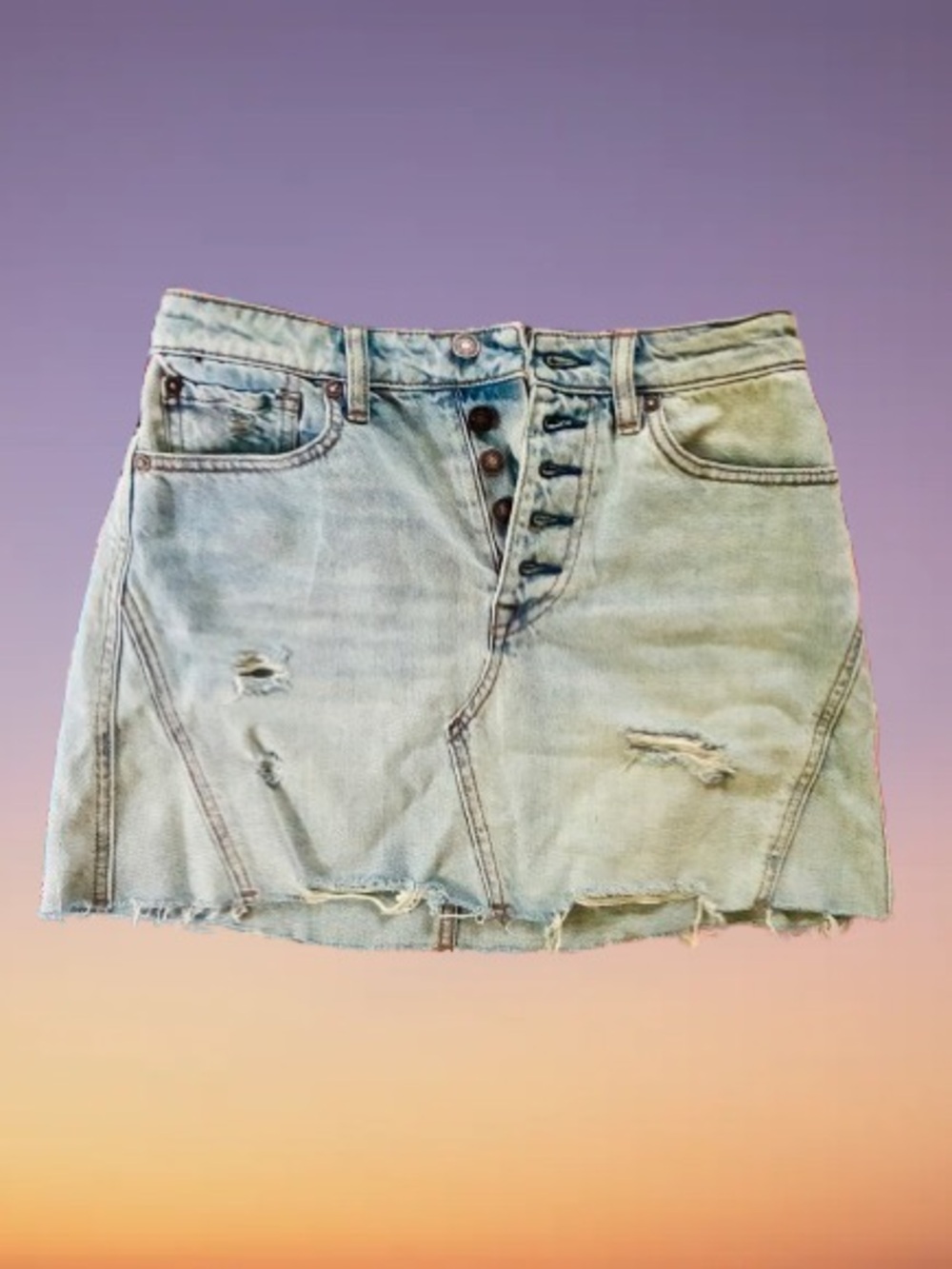 Free People Distressed Denim Mini Skirt, Size 26